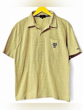 MCM yellow polo shirt with embroidered logo vibe vintage Size L